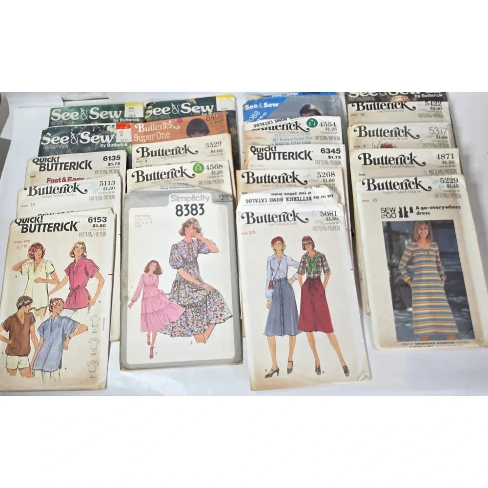 Lot of 40 Vintage Sewing Patterns 1970s 1980s Simplicity Butterick Prairie Dress